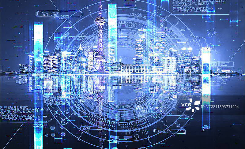 上海陆家嘴金融区科技城市大数据概念图片素材
