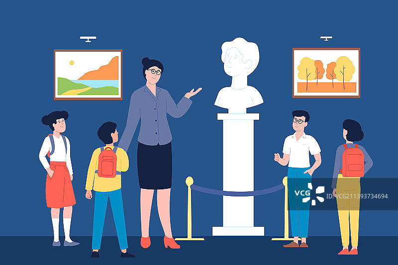 美术馆里的博物馆郊游儿童朋友图片素材