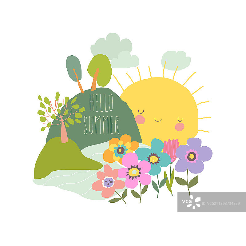 可爱的卡通夏季向日葵风景图片素材