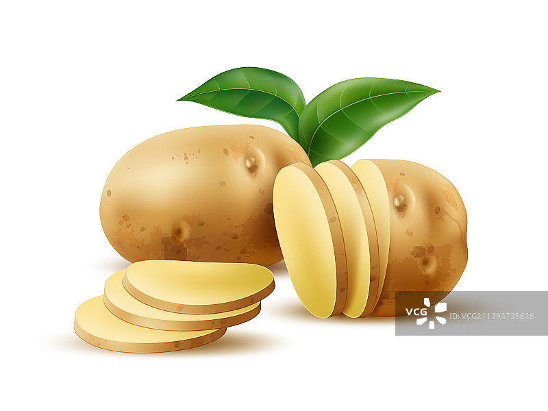 带绿叶的完整生土豆图片素材