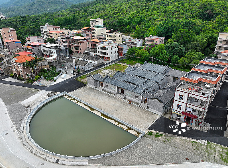广东省惠州市大亚湾霞涌街道晓阳刘氏宗祠航拍图片素材