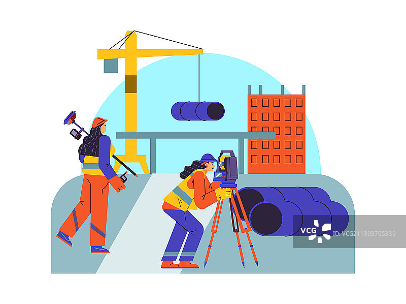 进行测量工作的女性图片素材