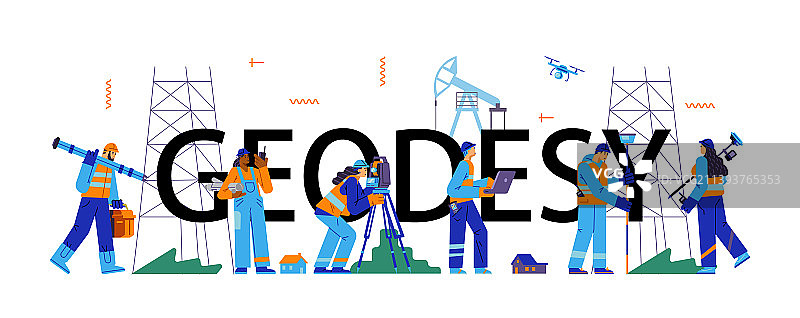 测量员或大地测量排版标题扁平设计图片素材