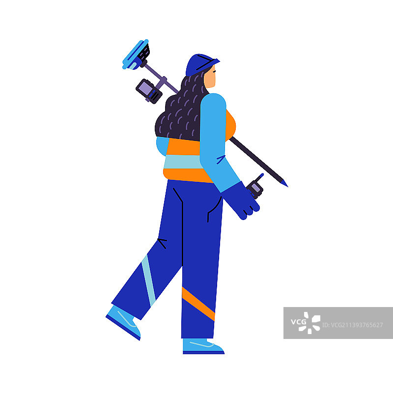 蓝色头盔套装测量员女孩图片素材