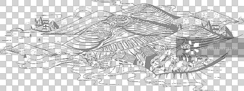 手绘茶山图片素材