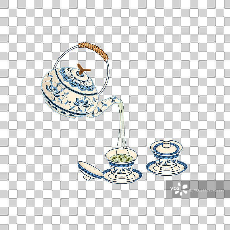 青花瓷茶具泡春茶免抠元素图片素材
