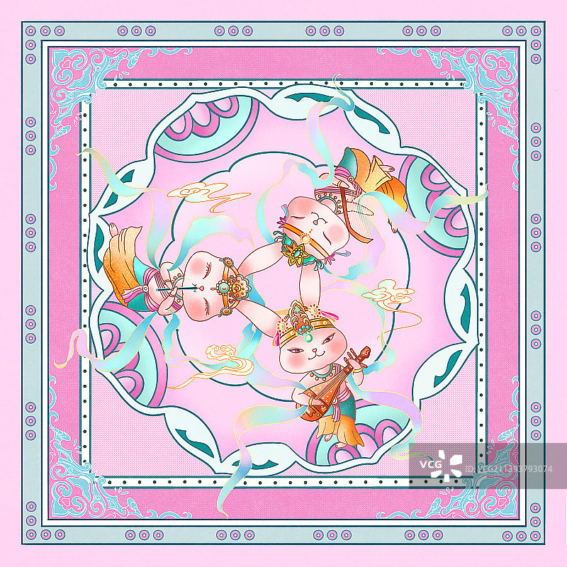 三兔共耳国潮丝巾图片素材