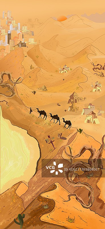西北自然风景新疆宁夏撒哈拉腾格里沙漠落日骆驼塞上江南图片素材
