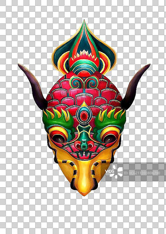 国潮民俗插画元素华丽面具凤图片素材