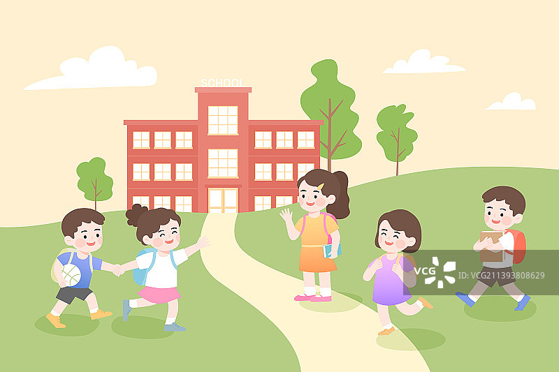 学校草地上打招呼的学生图片素材