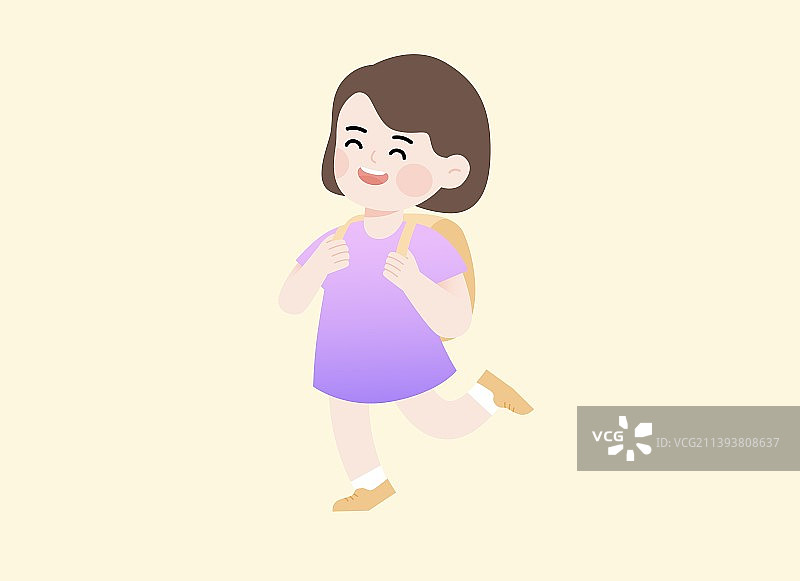 背书包开心奔跑的女孩图片素材