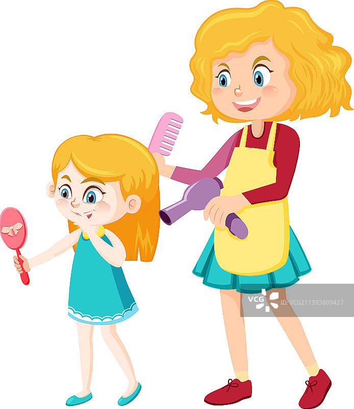 发型师为女孩设计发型图片素材