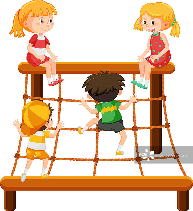 孩子们攀爬绳索墙图片素材