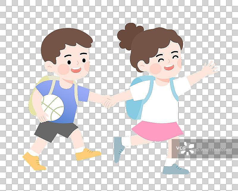 男孩女孩手拉手上学图片素材