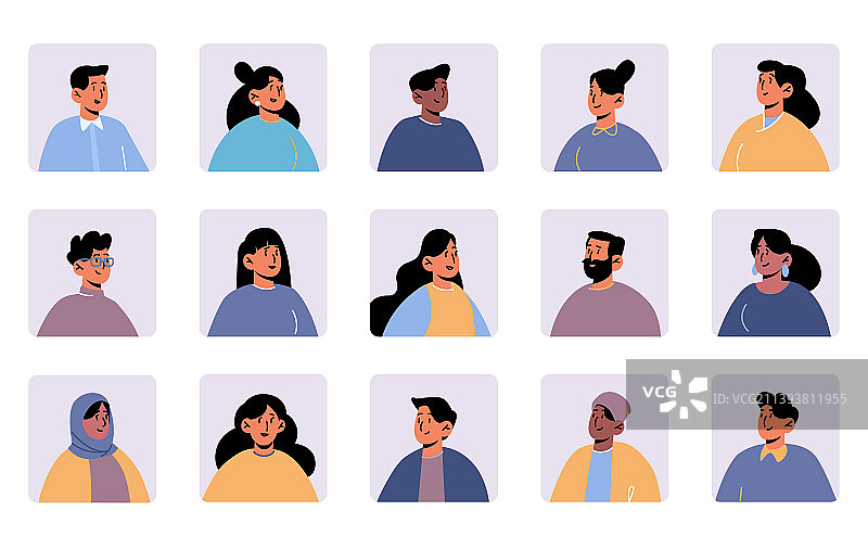 不同人群的头像：男人和女人的面孔图片素材