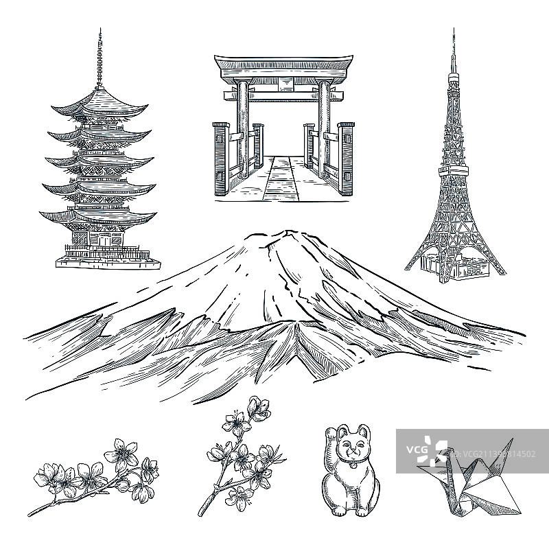 前往日本的手绘设计元素图片素材