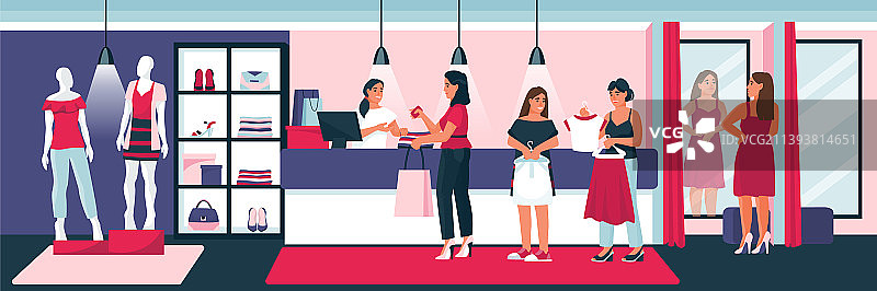 女人在服装精品店购买衣服鞋子图片素材