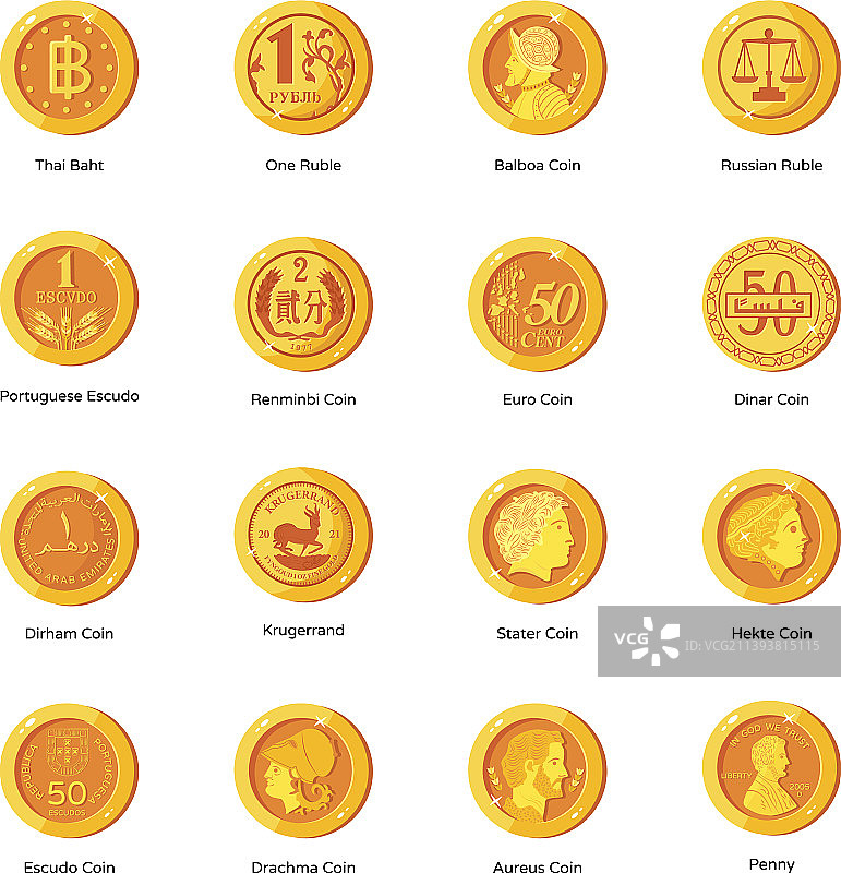 古代硬币扁平图标合集图片素材
