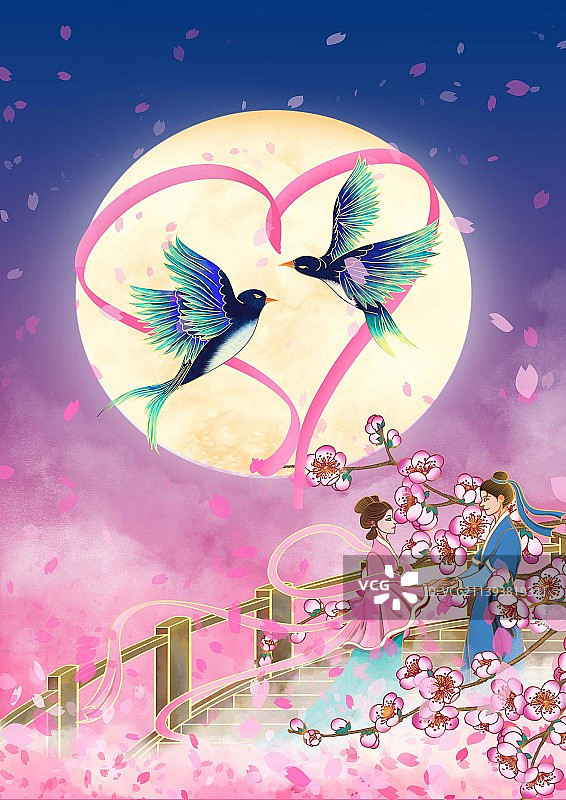 七夕牛郎织女节日背景插画图片素材