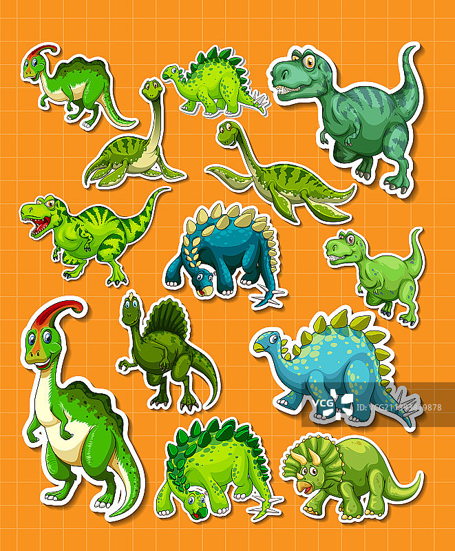 卡通恐龙贴纸套装图片素材