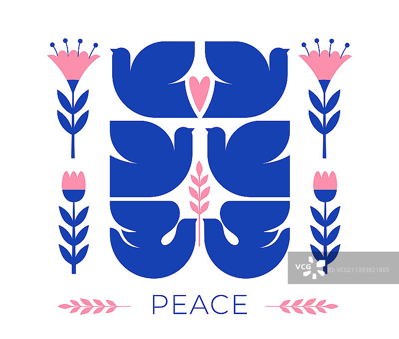 带有鸟类和花卉元素的北欧民间图案图片素材