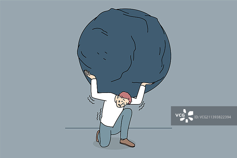 肩膀上扛着沉重石头的有压力的男人图片素材