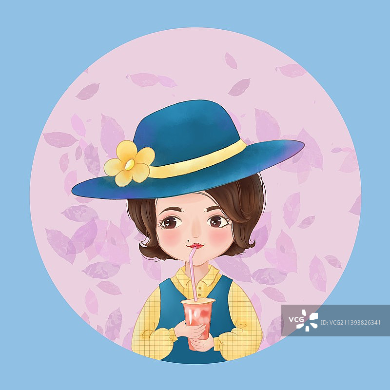 戴帽子的短发Q美少女头像图片素材