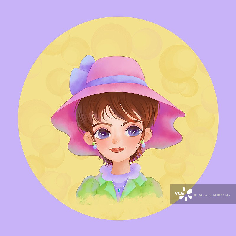 戴帽子的短发Q女人头像图片素材