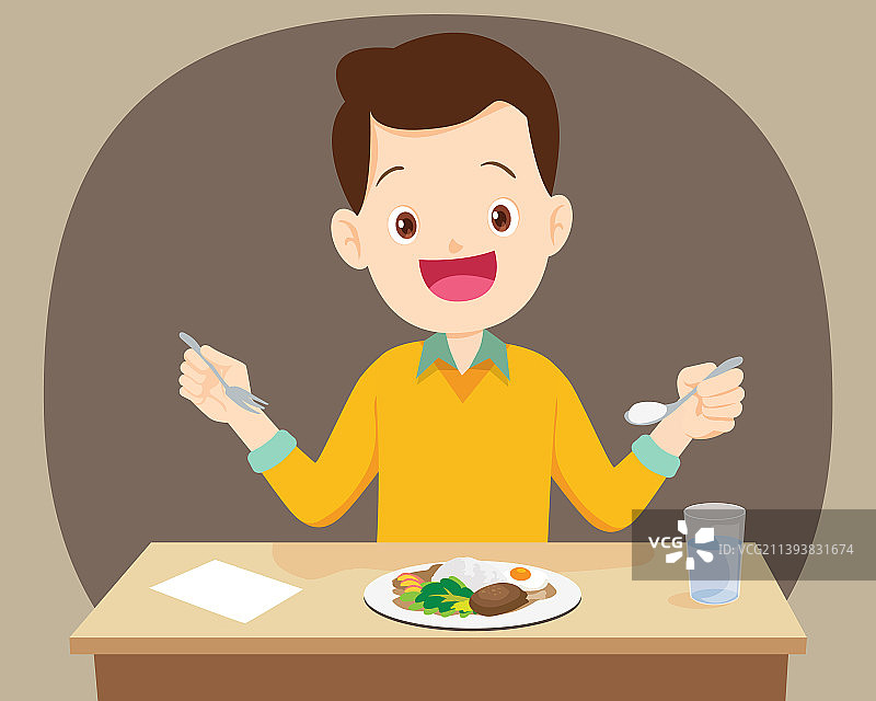 男人高兴地吃东西图片素材