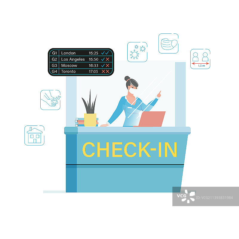 机场值机柜台戴口罩的女工作人员图片素材