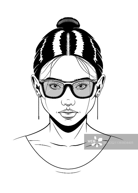 戴太阳镜的复古单色女士画像图片素材
