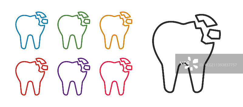 线条断牙图标，白色背景图片素材