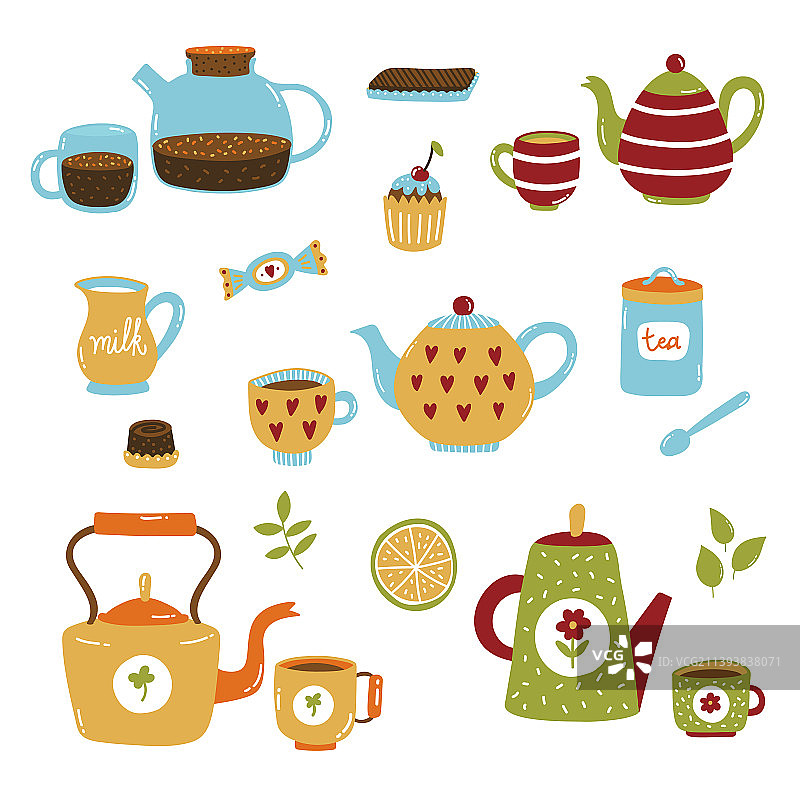 可爱茶杯和茶壶图标合集图片素材