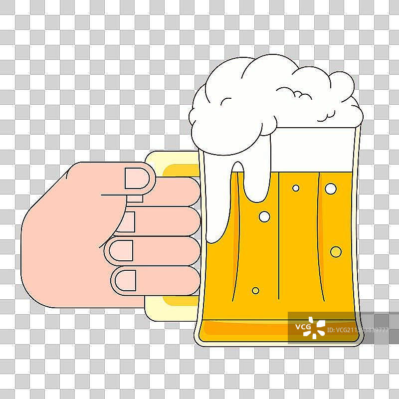 手拿一杯啤酒矢量描边卡通插画图片素材