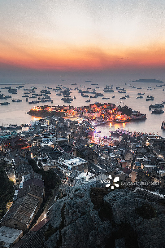 浙江台州温岭石塘小箬村日落航拍风光图片素材