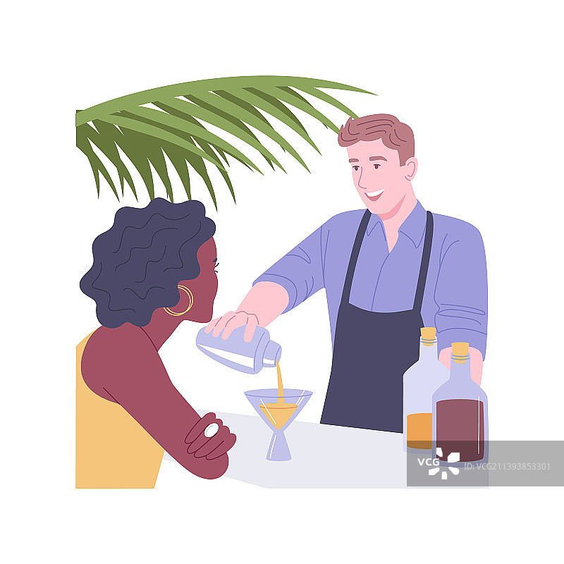 与酒保聊天的孤立卡通图片素材