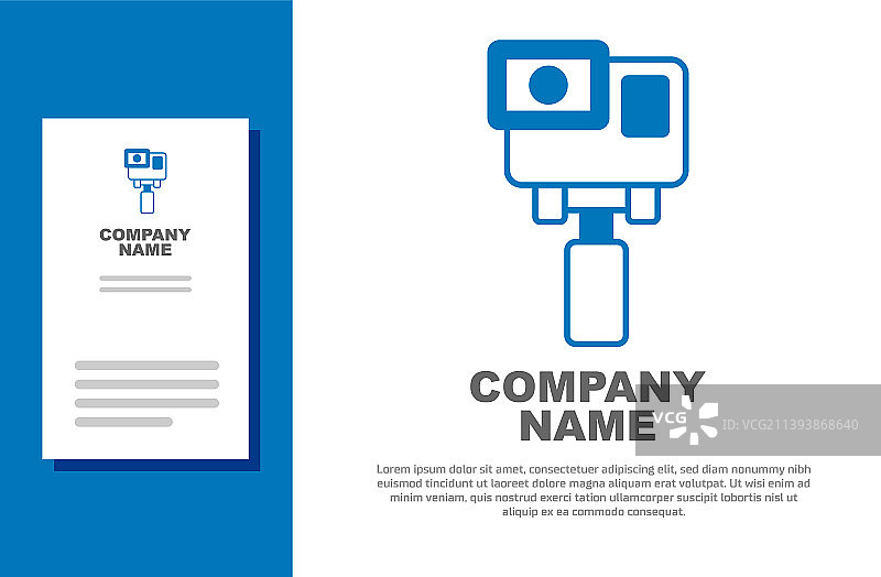 白色背景上隔离的蓝色极限运动相机图标图片素材
