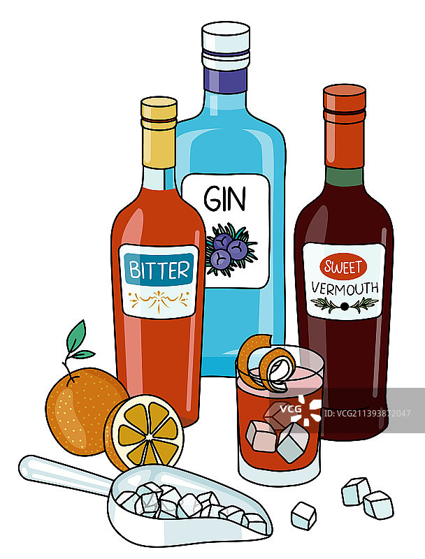 时尚手绘涂鸦风格尼格罗尼酒图片素材