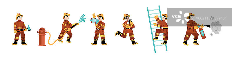 儿童消防员灭火场景合集图片素材