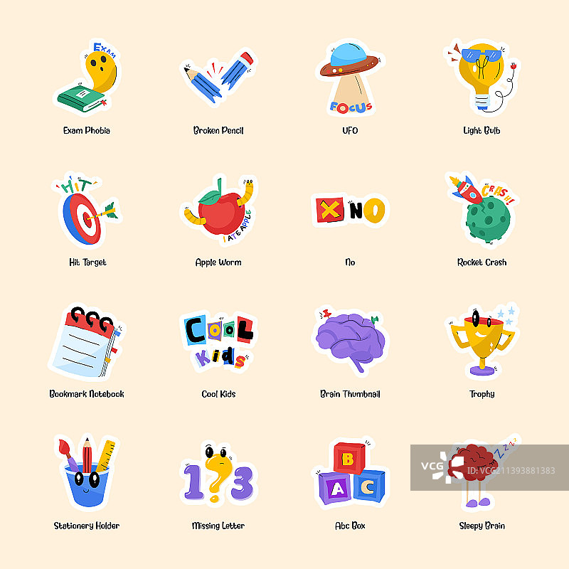 扁平风学习贴纸合集图片素材