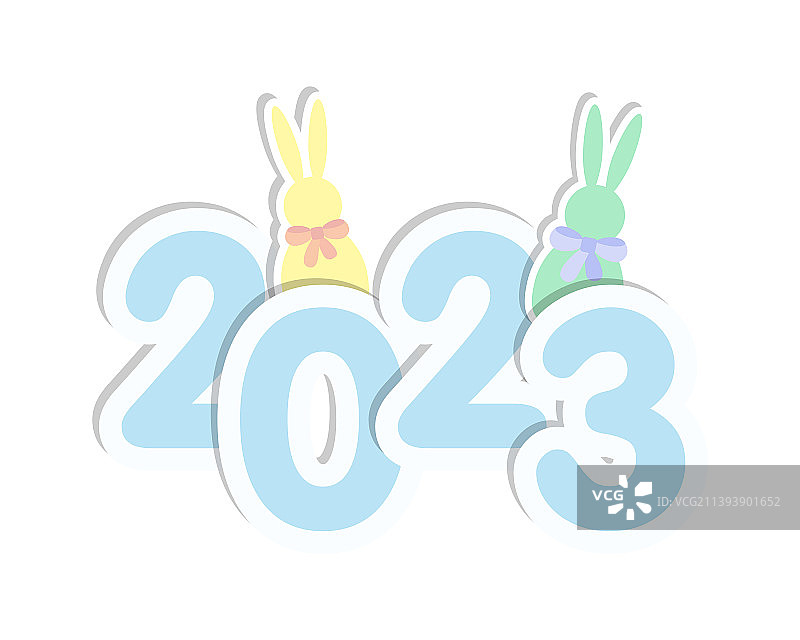 带有数字和兔子图案的2023年新年贴纸图片素材