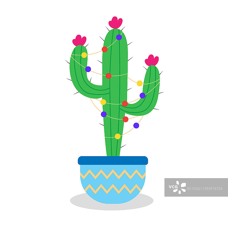 花盆里挂着花环的圣诞仙人掌图片素材