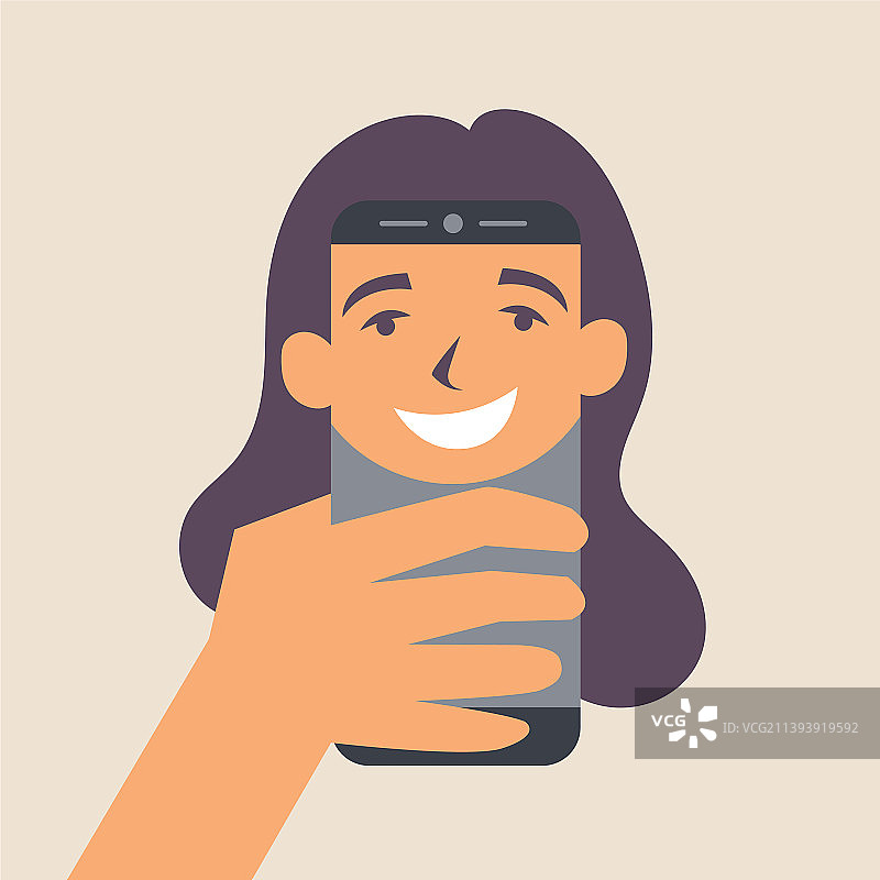 女人用智能手机自拍图片素材