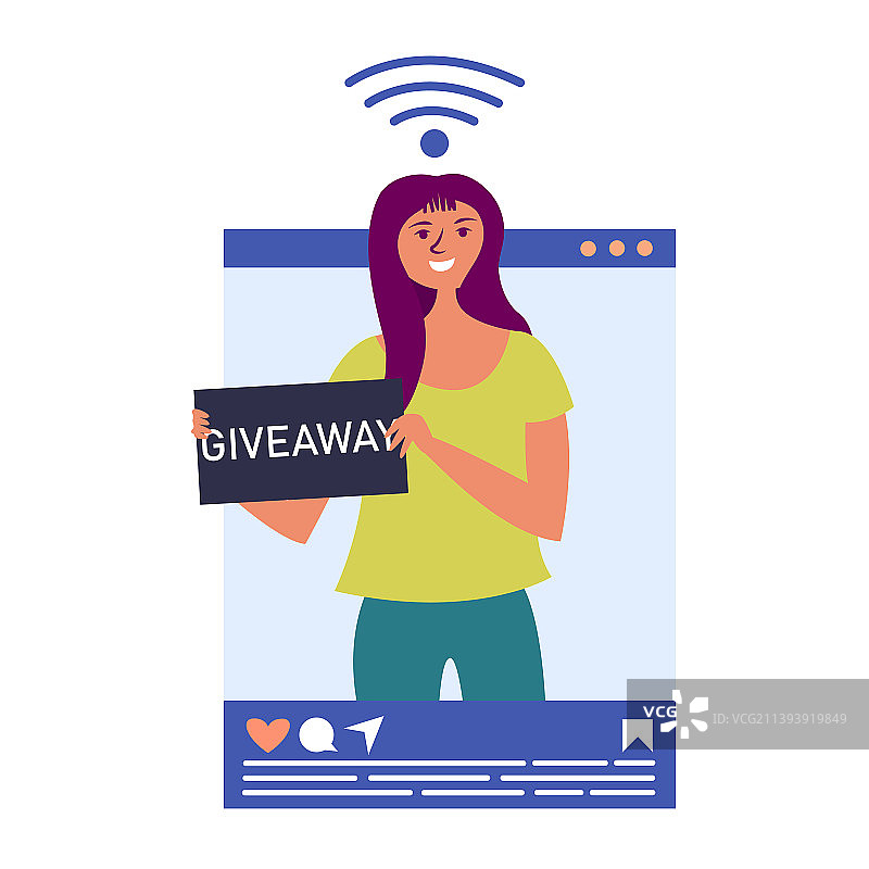 女孩网红在社交媒体上举办赠品活动图片素材
