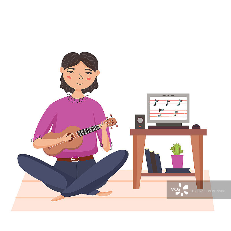 弹尤克里里的女孩图片素材