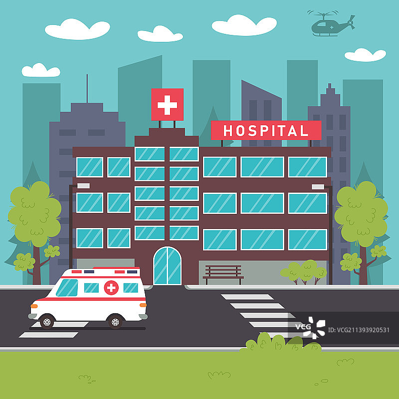 现代医院外观，城市背景图片素材