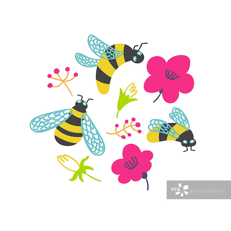 蜜蜂与花朵T恤印花图片素材