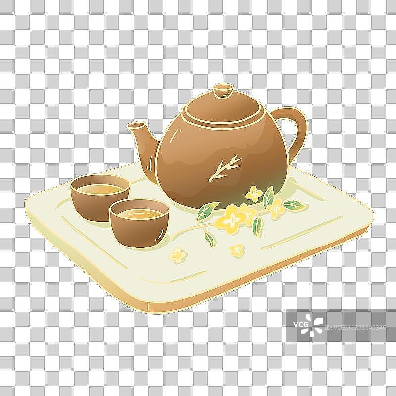 茶壶茶杯桂花插画元素图片素材