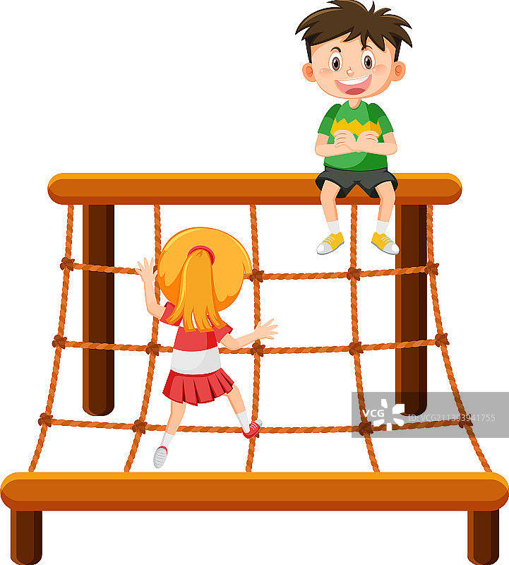 孩子们攀爬绳索墙图片素材