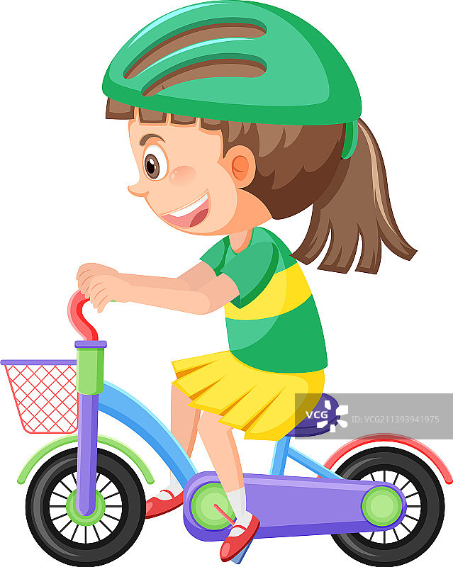 戴头盔的女孩骑自行车白色背景图片素材